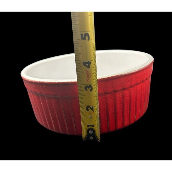 Emile Henry 8" Round Ribbed Baking Dish Souffle Serving Pivoine Red Made France - Picture 5 of 8